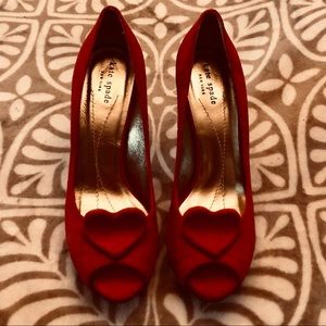 Beautiful Red Kate Spade Heart Suede Heels
